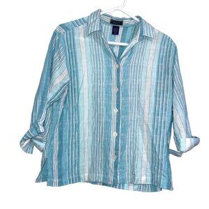 Shaver Lake Casuals Blue & White Striped Button-Up Shirt Womens XL Lightweight